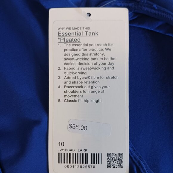 Lululemon NWT Lark/Deep Blue Essential Pleated Tank Size 10 *Tiny Flaw* - Photos - Picture 7 of 14